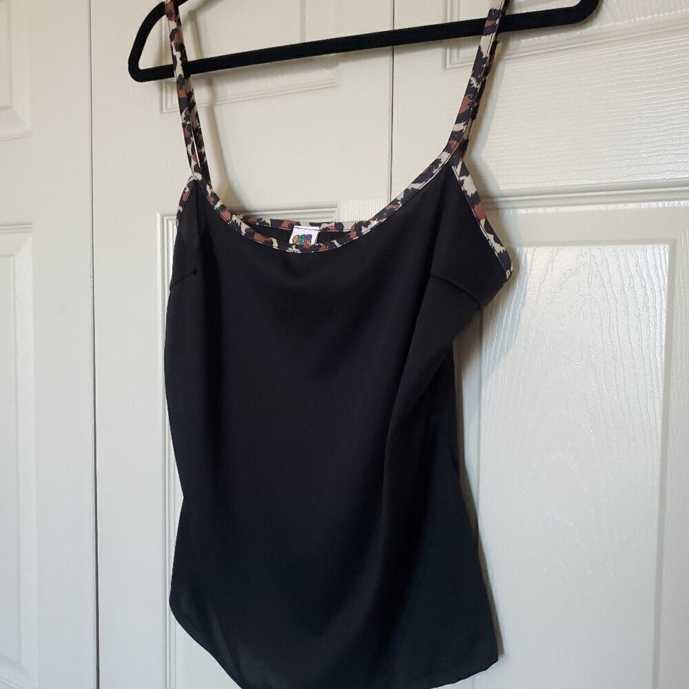 Black and Leopard Print Strap Tank Size L